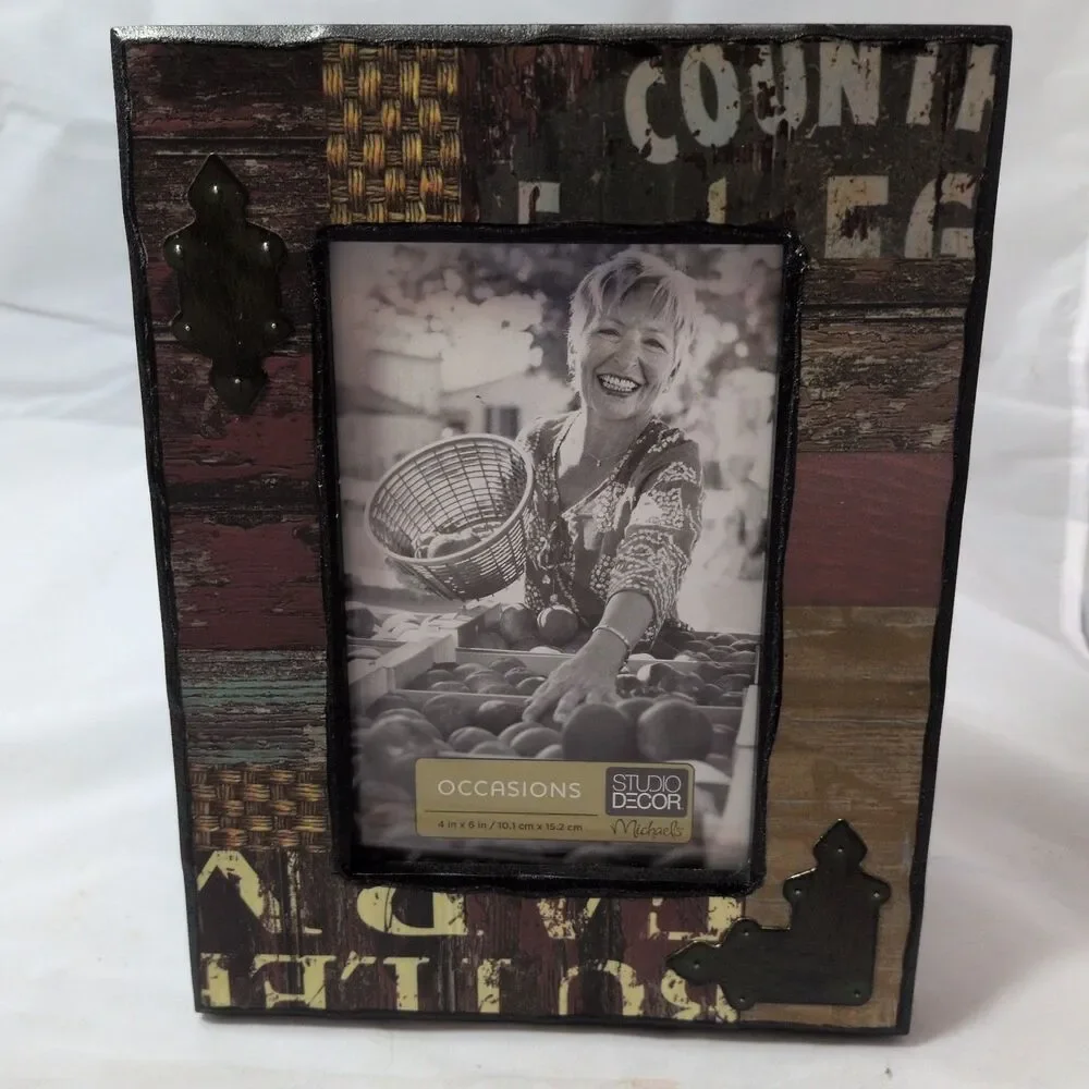 Studio Decor Occasions Picture Frame 4x6 Rustic Country Western Patchwork Wood